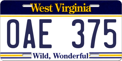 WV license plate OAE375