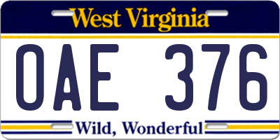 WV license plate OAE376