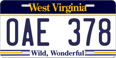 WV license plate OAE378