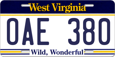 WV license plate OAE380