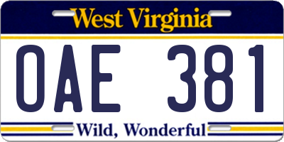 WV license plate OAE381