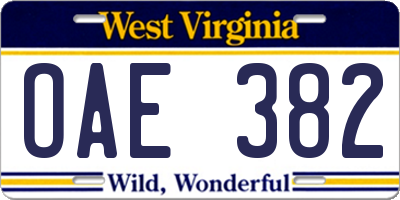 WV license plate OAE382