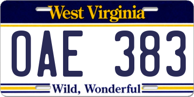 WV license plate OAE383