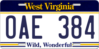 WV license plate OAE384