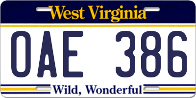 WV license plate OAE386