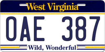 WV license plate OAE387