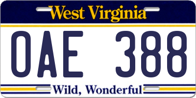 WV license plate OAE388