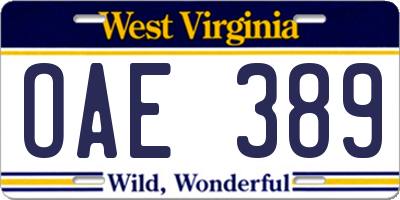 WV license plate OAE389