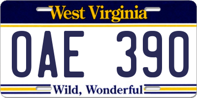 WV license plate OAE390