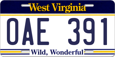 WV license plate OAE391