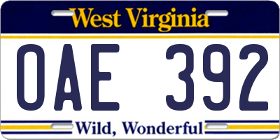 WV license plate OAE392