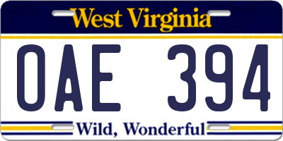 WV license plate OAE394