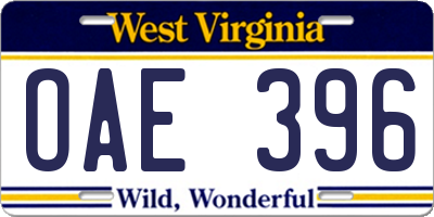 WV license plate OAE396