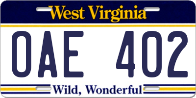 WV license plate OAE402