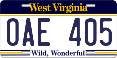 WV license plate OAE405