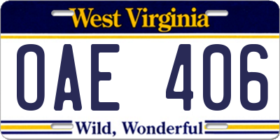 WV license plate OAE406