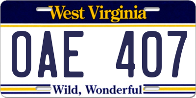 WV license plate OAE407