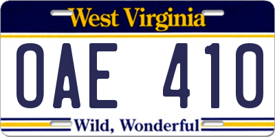 WV license plate OAE410