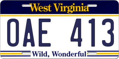 WV license plate OAE413