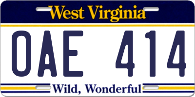 WV license plate OAE414