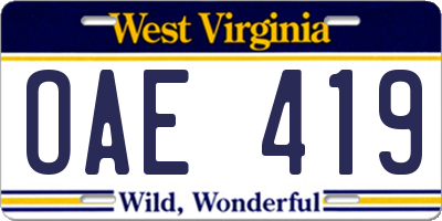 WV license plate OAE419