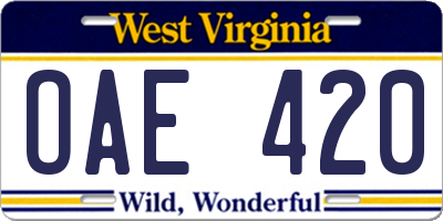WV license plate OAE420