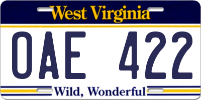 WV license plate OAE422