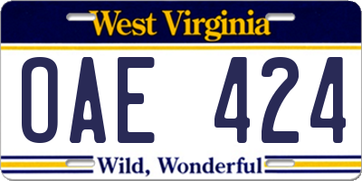 WV license plate OAE424