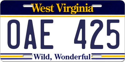 WV license plate OAE425