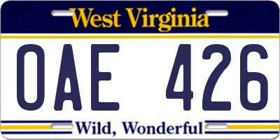 WV license plate OAE426