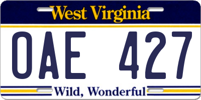 WV license plate OAE427