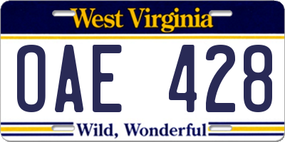 WV license plate OAE428