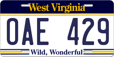 WV license plate OAE429