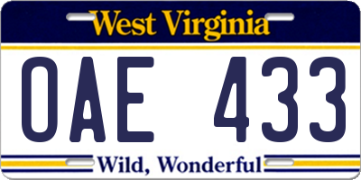 WV license plate OAE433