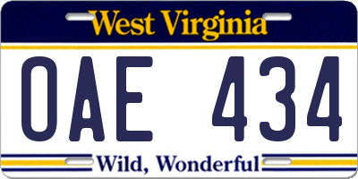 WV license plate OAE434