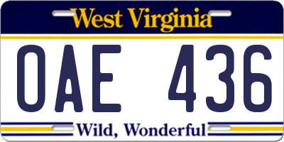 WV license plate OAE436