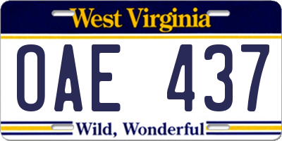 WV license plate OAE437