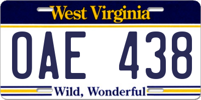 WV license plate OAE438