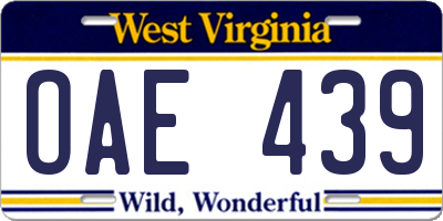 WV license plate OAE439