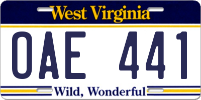 WV license plate OAE441
