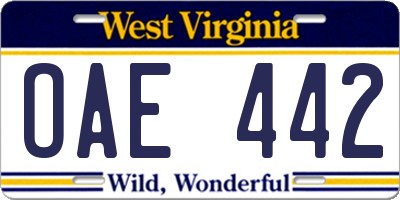 WV license plate OAE442