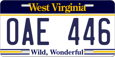WV license plate OAE446