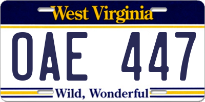 WV license plate OAE447
