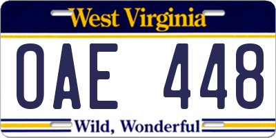 WV license plate OAE448
