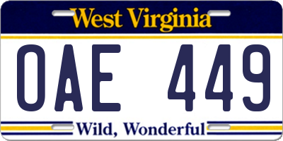 WV license plate OAE449