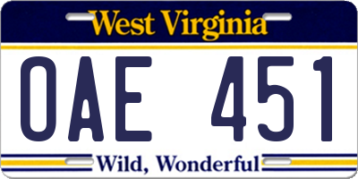 WV license plate OAE451