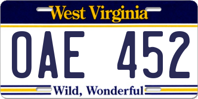 WV license plate OAE452