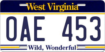 WV license plate OAE453