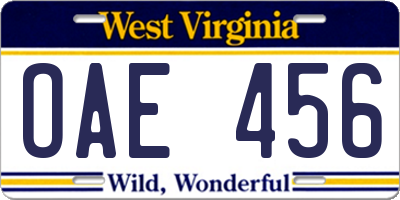 WV license plate OAE456
