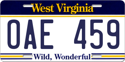 WV license plate OAE459